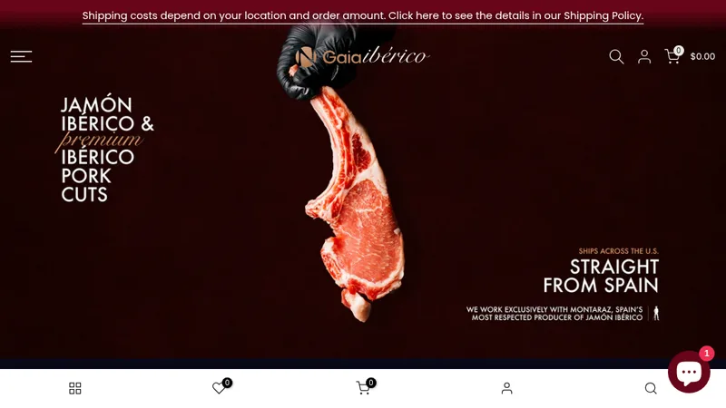 Homepage of the Gaia Ibérico Shopify store, designed and built by 3 diseno digital