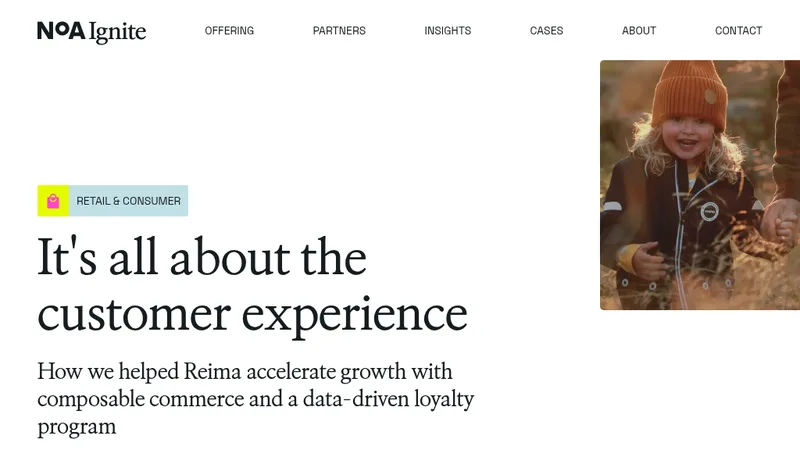 NoA Ignite case study page for Reima's composable commerce and data-driven loyalty program project