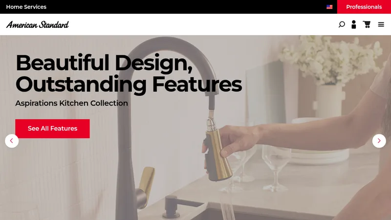 Homepage of the American Standard Shopify site, migrated from Sitecore by IM Digital for LIXIL North America