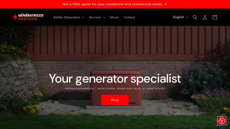 Homepage of the Génératrices ProTech Shopify store redesigned by Bofu Agence Marketing