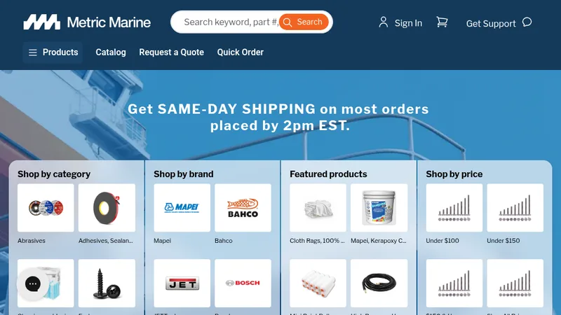 Homepage of the Metric Marine Shopify store, a B2B and B2C project by IM Digital